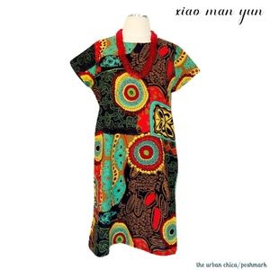 NWT XIAO MAN YUN Ethnic Print Pockets Shift Dress